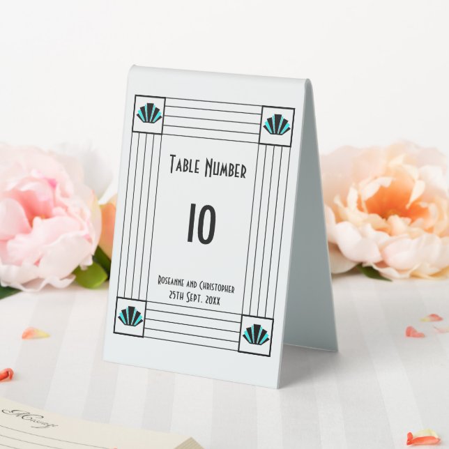 Blue Art Deco Design Wedding Tischaufsteller (In Situ (Hochzeit))