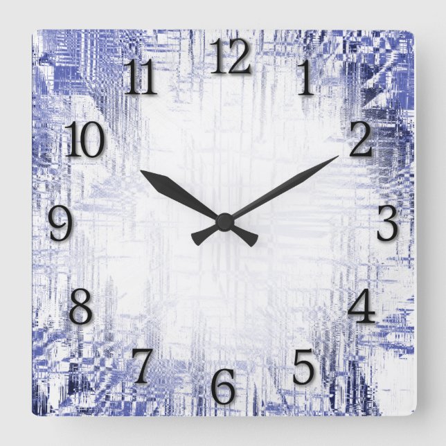 Blue Art Deco mit schwarzen Zahlen Quadratische Wanduhr (Vorderseite)