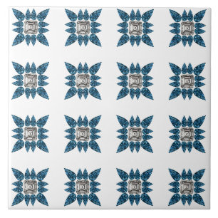 Blue Art Deco Muster Fliese