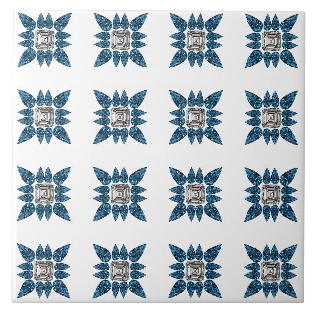 Blue Art Deco Muster Fliese (Vorderseite)