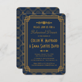 Blue Art Deco Probe Dinner Einladung