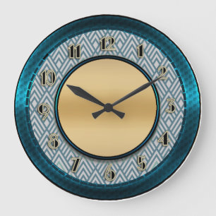 Blue Art Deco Style Große Wanduhr