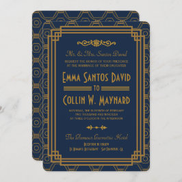 Blue Art Deco Wedding Invites Einladung
