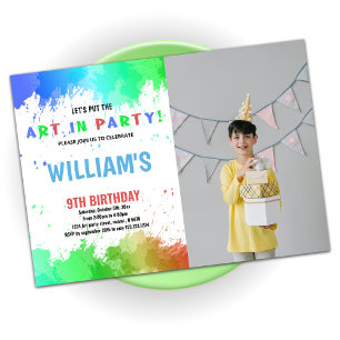 Blue Art in Party Paint Birthday Einladungen Foto