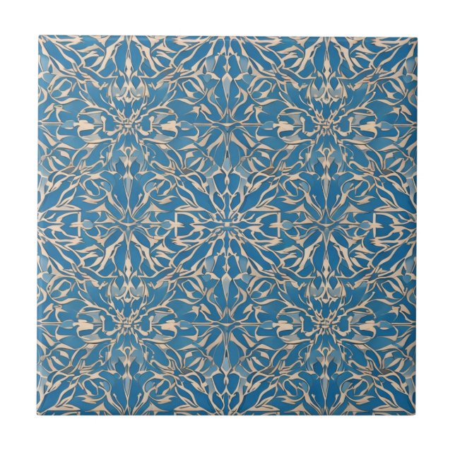 Blue Art Nouveau marokkanisch Ethnisch Fliese (Vorderseite)