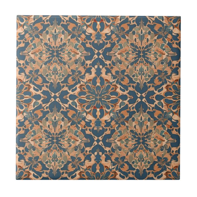 Blue Art Nouveau marokkanisch Ethnisch Fliese (Vorderseite)
