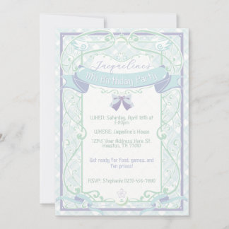 Blue Art Nouveau Princess Birthday Einladung