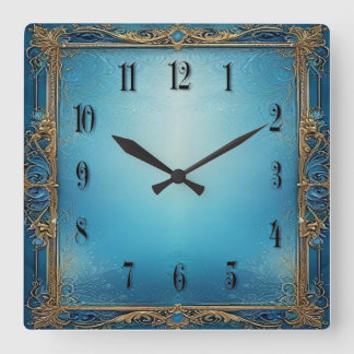 Blue Art  Quadratische Wanduhr