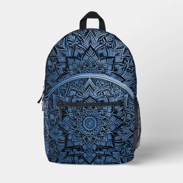 Blue Artistic Mandala Backpack Bedruckter Rucksack (Vorderseite)