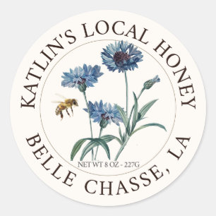 Blue Aster Blume und Honigbiene Runder Aufkleber