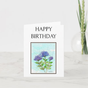 Blue Asters, Watercolor Folk Art Geburtstagskarte Karte