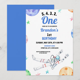 Blue Astronaut Baby 1. Geburtstag Einladung