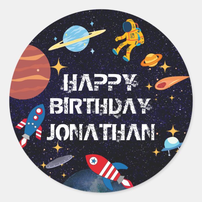 Blue Astronaut Birthday Planets Name Runder Aufkleber (Vorderseite)