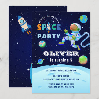 Blue Astronaut Galaxy Weltraumbahnhof Party Geburt Einladung