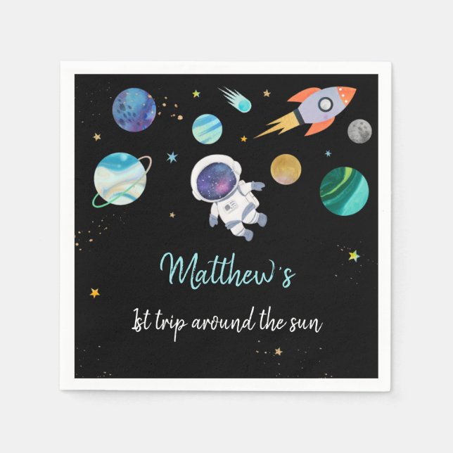 Blue Astronaut Outer Space Geburtstag Serviette (Vorderseite)