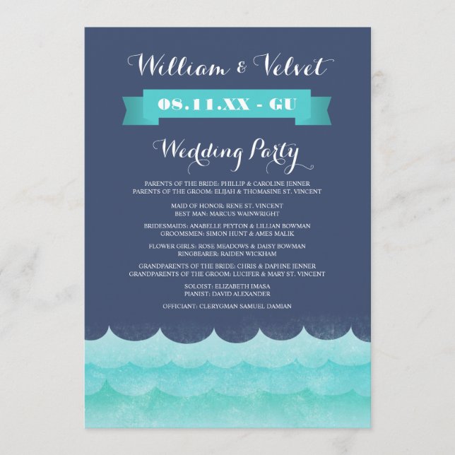 Blue at Sea Nautical Weddingprogramme Programm (Vorderseite)
