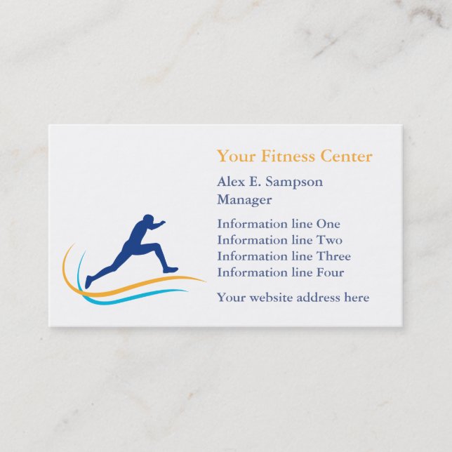 Blue Athlete Gold Swirl Fitness Visitenkarte (Vorderseite)