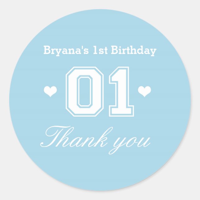 Blue Athletic 01 1. Geburtstag Baby Shower Sticker (Vorderseite)