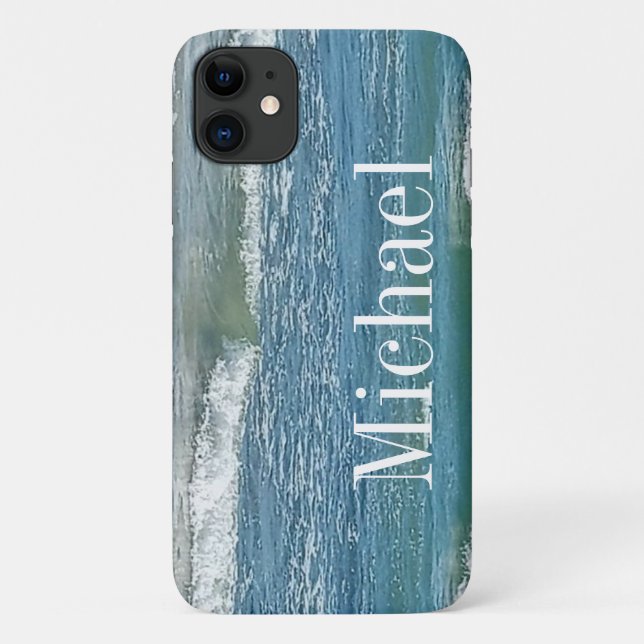 Blue Atlantic Ocean Shore Simple Large Print Name Case-Mate iPhone Hülle (Rückseite)