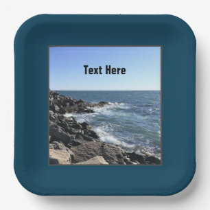Blue Atlantic Ocean Wavy Rocky Seashore Küste Pappteller