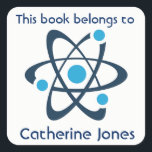 Blue Atom Science Design Buchzeichen Sticker<br><div class="desc">Blue Atom Science Design Buchzeichen Sticker mit anpassbarer Text- und Hintergrundfarbe.</div>