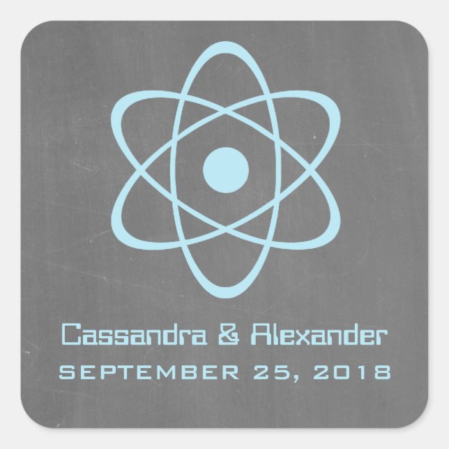 Blue Atomic Chalkboard Wedding Stickers (Vorderseite)