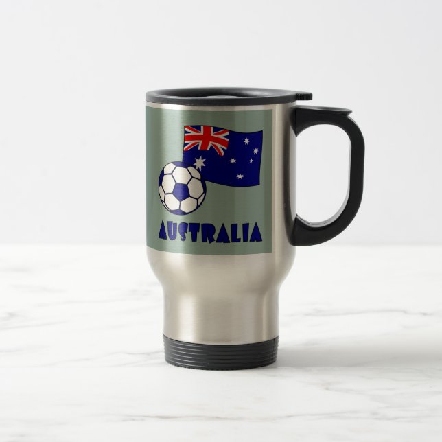 Blue Australia Fußball Ball Flag Grüner Hintergrun Reisebecher (Rechts)