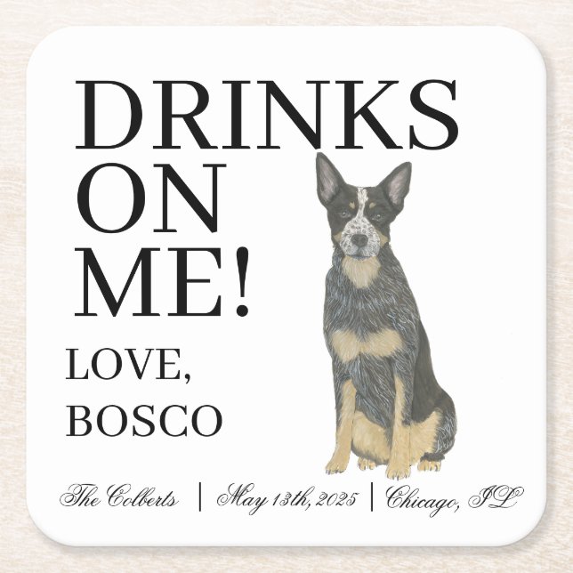 Blue Australian Cattledog Heeler Dog Wedding Rechteckiger Pappuntersetzer (Vorderseite)