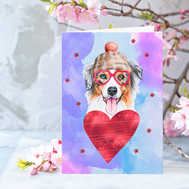 Blue Australian Shepherd Valentine's Day Gift Dog Karte (Von Creator hochgeladen)