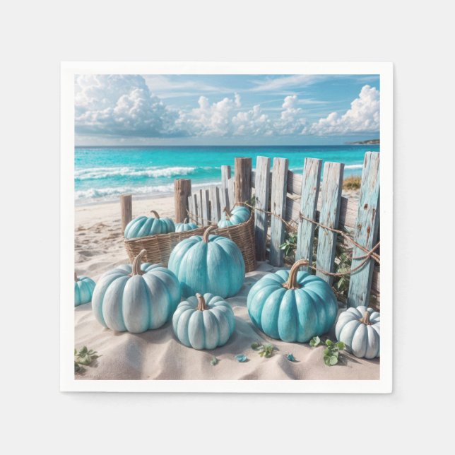 Blue Autumn Beach Pumpkins Serviette (Vorderseite)