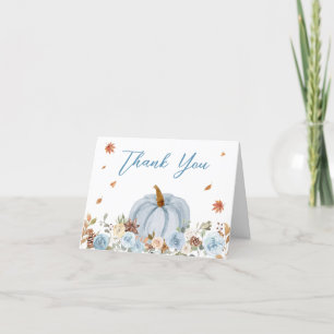 Blue Autumn Little Pumpkin Baby Shower Dankeskarte
