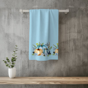 Blue Autumn Pumpkin Watercolor Erntedank Badhandtuch Set