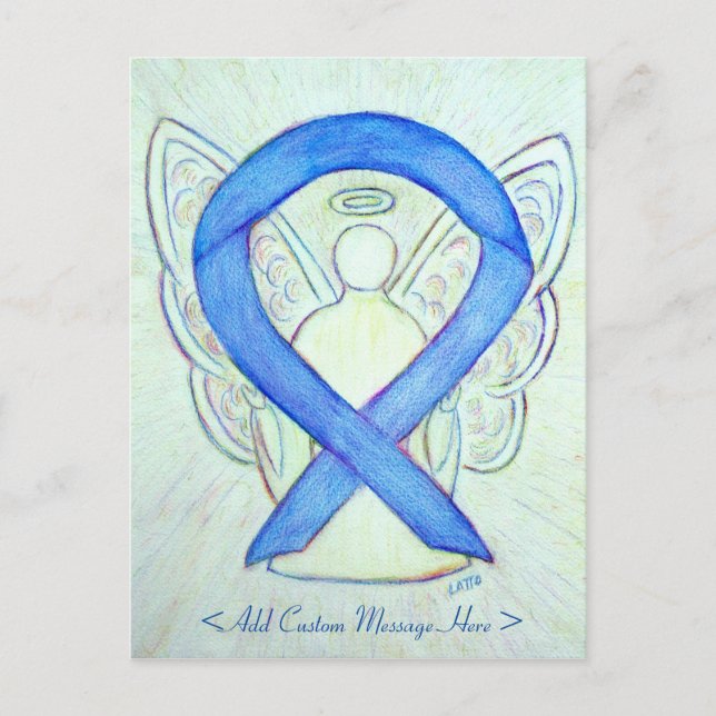 Blue Awareness Ribbon Angel Art Custom Postcard Postkarte (Vorderseite)
