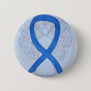 Blue Awareness Ribbon Angel Custom Art Buttons