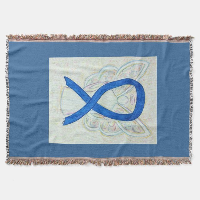 Blue Awareness Ribbon Angel Custom Throw Blanke Decke (Vorderseite)