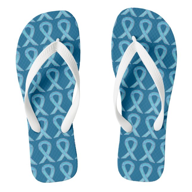 Blue Awareness Ribbon Art Custom Flip Flops (Fußbett)