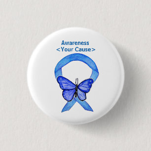 Blue Awareness Ribbon Art kundenspezifische Messag Button