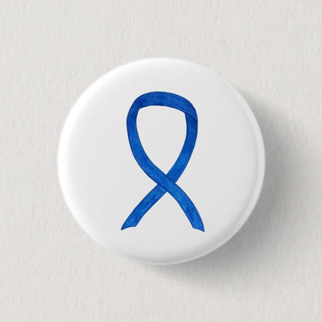 Blue Awareness Ribbon Art kundenspezifische Messag Button (Vorderseite)