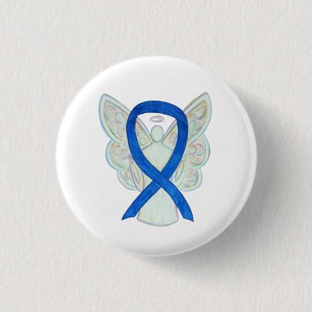 Blue Awareness Ribbon Engel Anpassbare Button-Butt Button (Vorderseite)