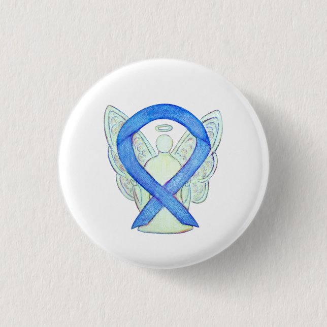 Blue Awareness Ribbon Engel Anpassbare Button-Butt Button (Vorderseite)