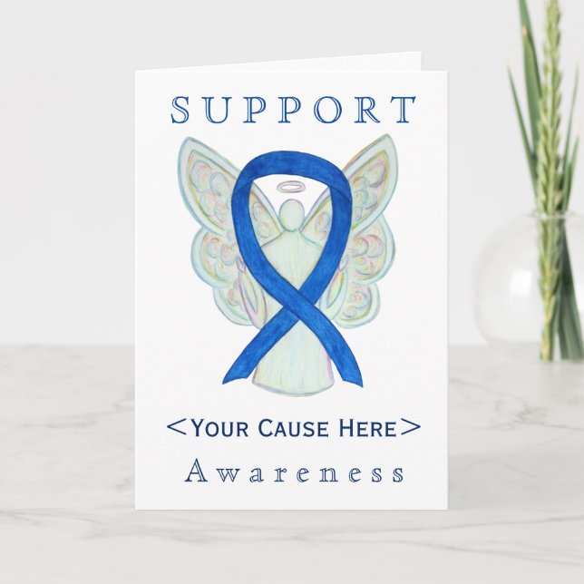 Blue Awareness Ribbon Engel individuelle Karte (Vorderseite)