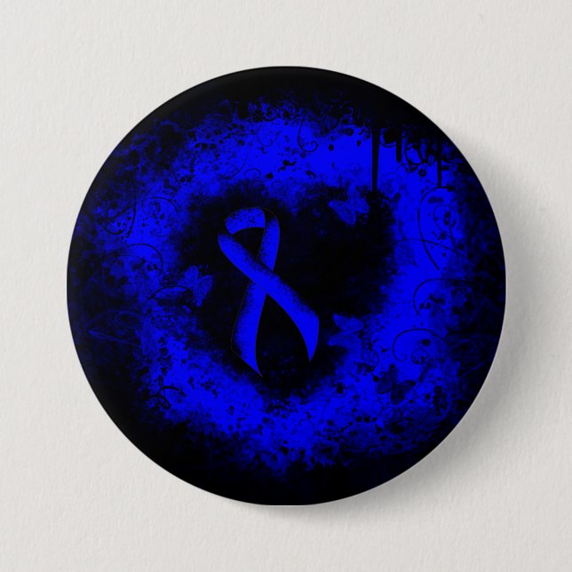 Blue Awareness Ribbon Grunge Herz Button (Vorderseite)