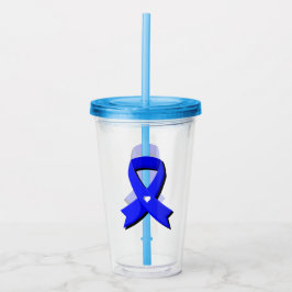 Blue Awareness Ribbon Weißes Herz Acryltrinkbecher