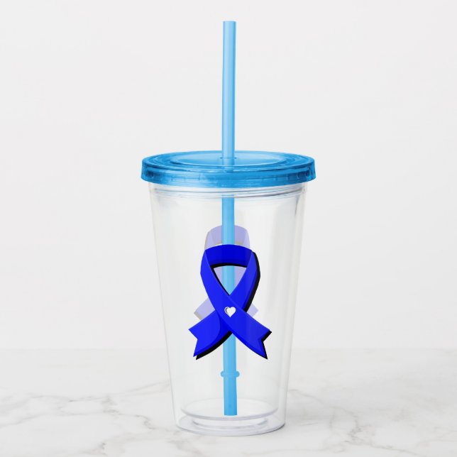 Blue Awareness Ribbon Weißes Herz Acryltrinkbecher (Vorderseite)