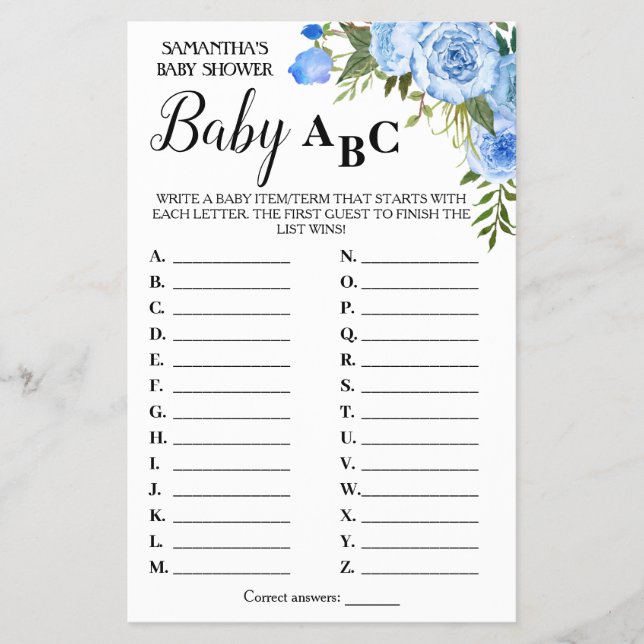 Blue Baby ABC Zweisprachige Baby-Duschkarte Flyer (Vorne)