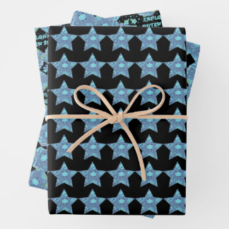 Blue Baby Alien Stars und Planets Muster Geschenkpapier Set