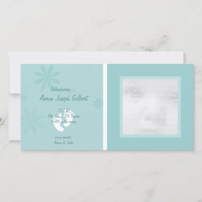 Blue Baby Announcement Foto Cards Ankündigung (Vorderseite)
