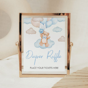 Blue Baby Bear Balloon Baby Dusche Windel Raffle Poster