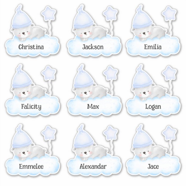 Blue Baby Bear Custom Multiple Name Stickers Aufkleber (Vorderseite)