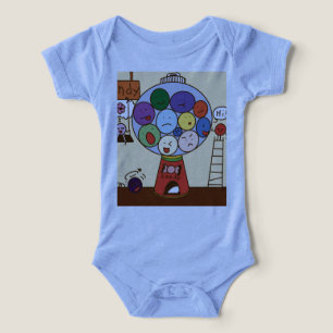 "Blue Baby Bodysuit with Colorful Balloon Illustra